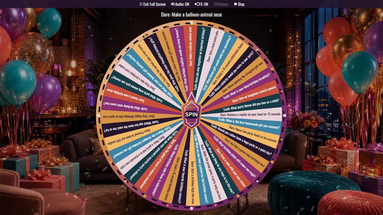 Birthday Truth or Dare Wheel