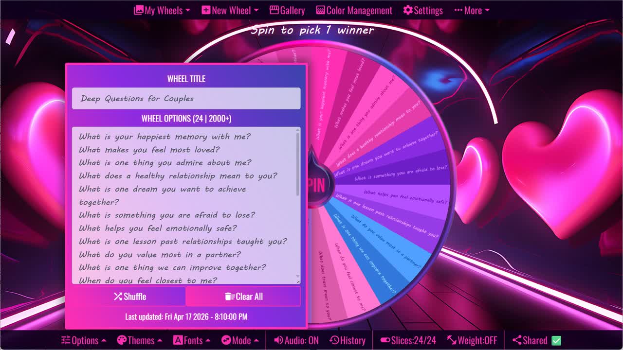 Deep Questions for Couples Wheel