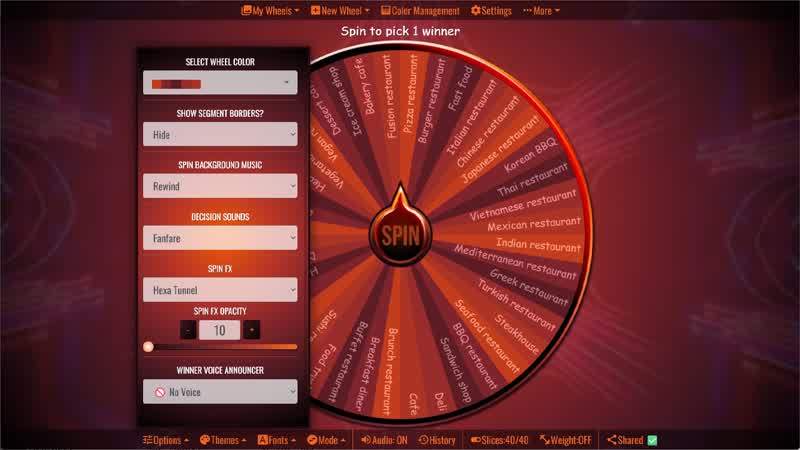 Restaurant Picker Wheel