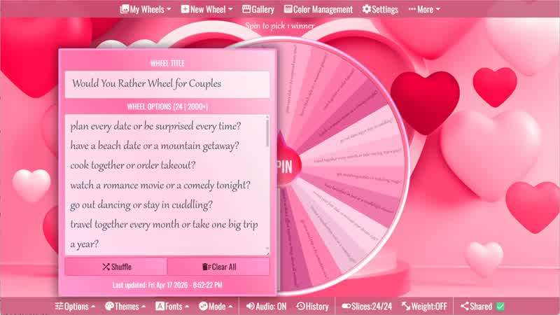 Would You Rather Wheel for Couples