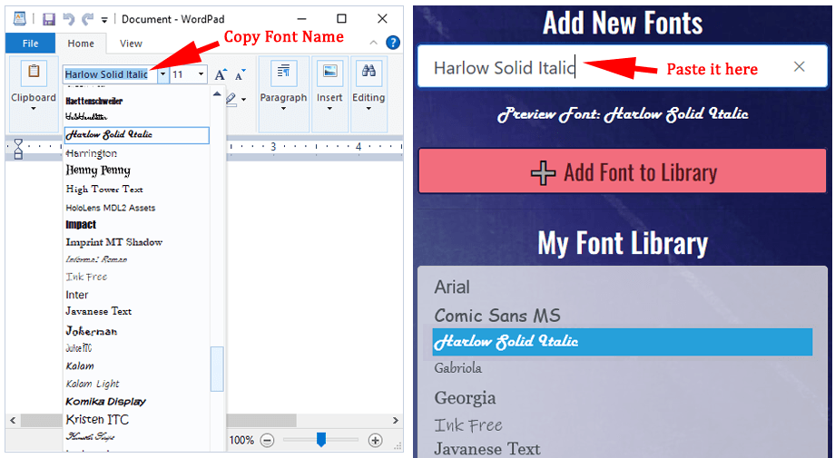 Windows font list example
