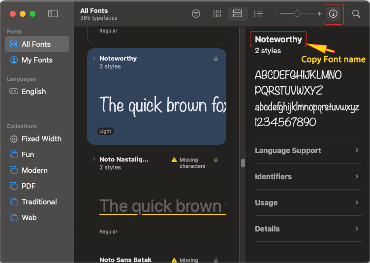 macOS Font Book example